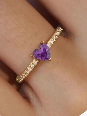 Hollander & Rozanov Gold Plated 14K Heart Amethyst Rings Size 8 with Pavé Band